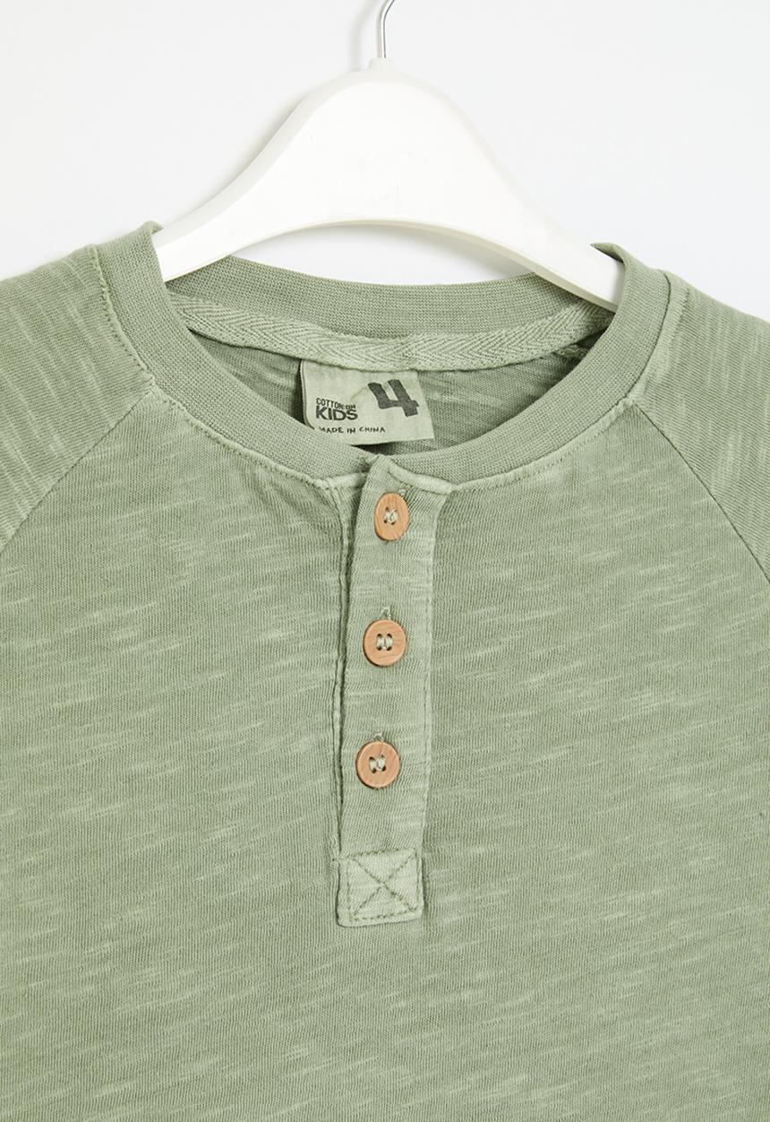 Cotton On - Hayden long sleeve henley tee - deep sage slub