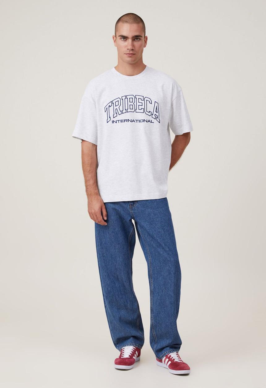 Cotton On - Box fit college t-shit - white marl/tribeca international 