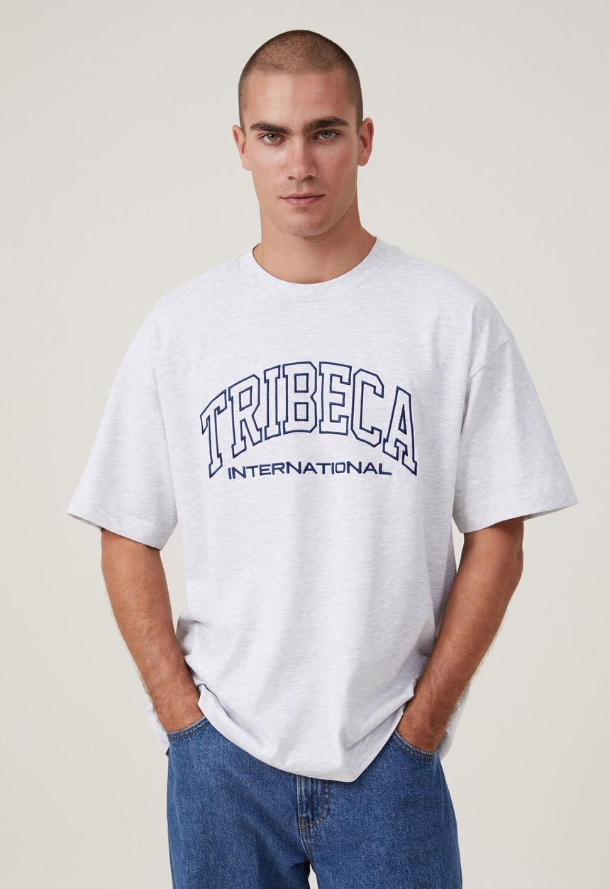 Cotton On - Box fit college t-shit - white marl/tribeca international 
