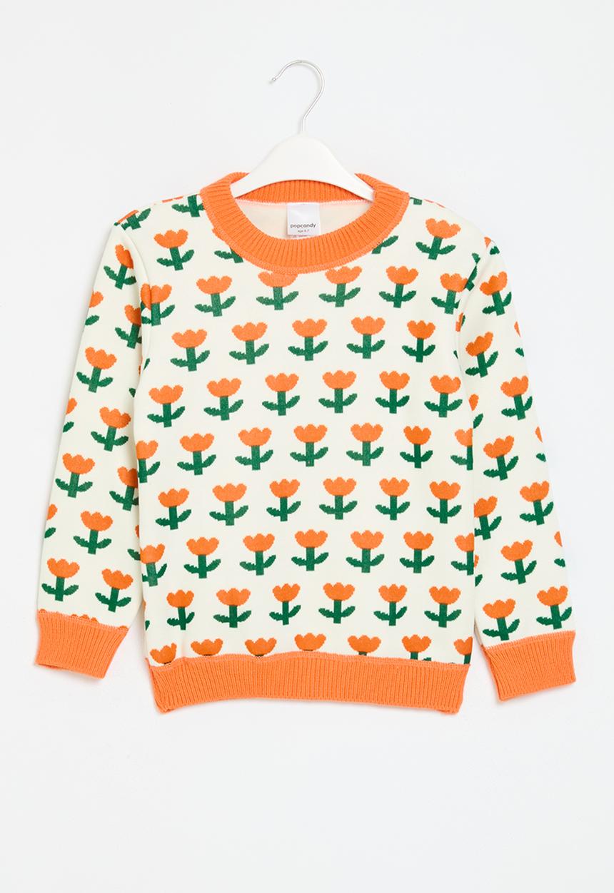 Pop Candy - Printed knit sweater - white & orange