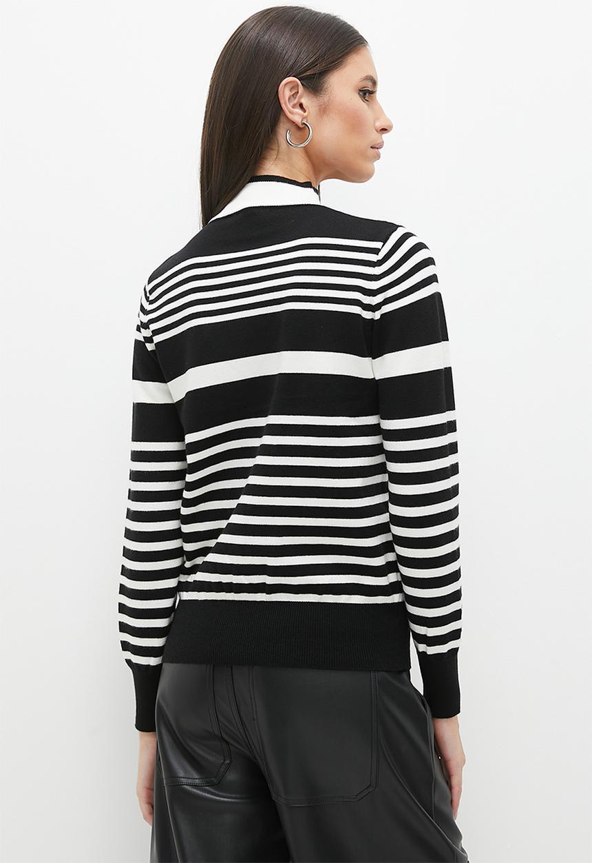 SISSY BOY - Stripe Knit W Diamante Branding - Black & White