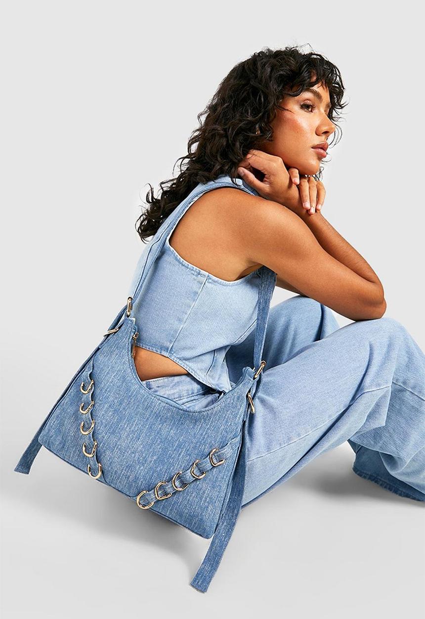boohoo - Metal trim large shoulder bag - denim-blue