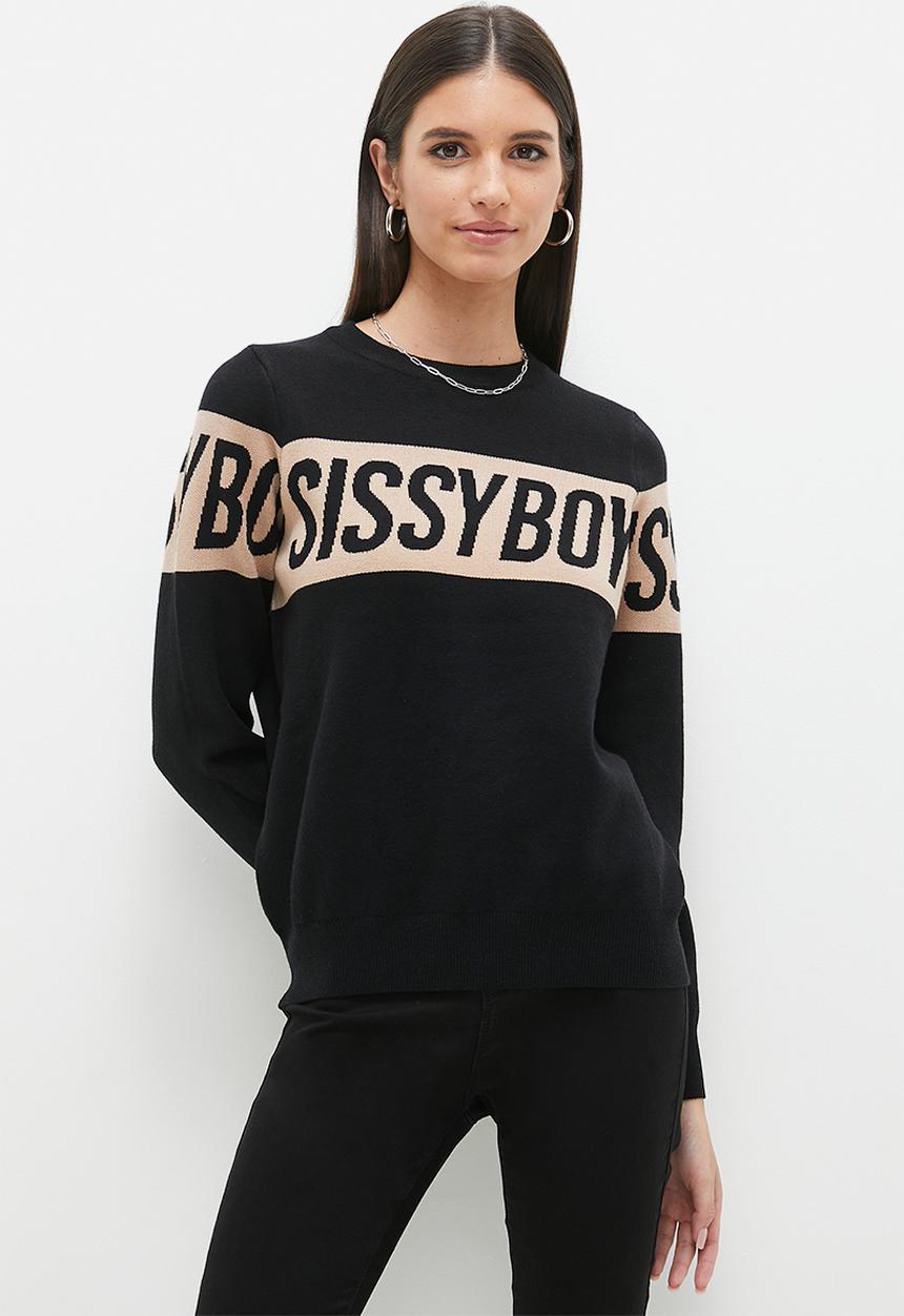 SISSY BOY - Basic Branded Contrast Knitwear - Black & Off White Stripe