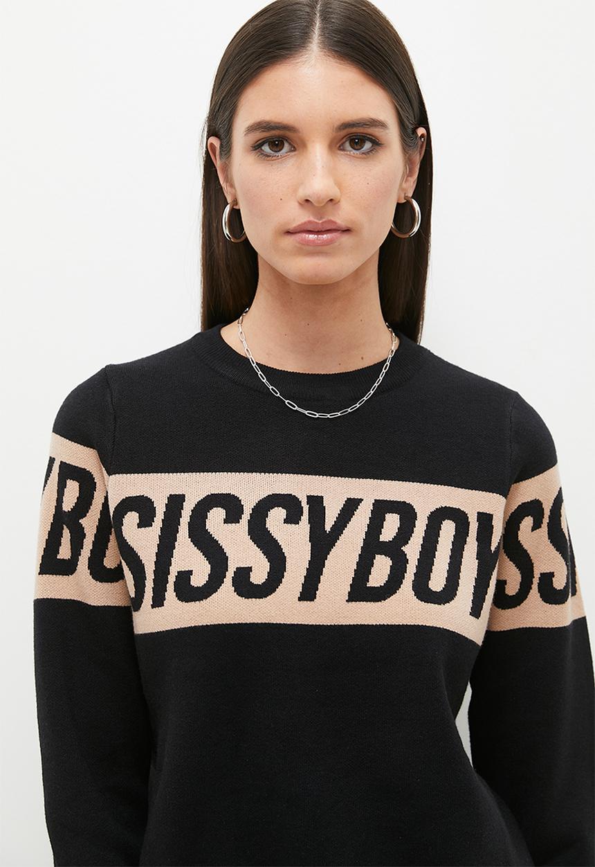 SISSY BOY - Basic Branded Contrast Knitwear - Black & Off White Stripe