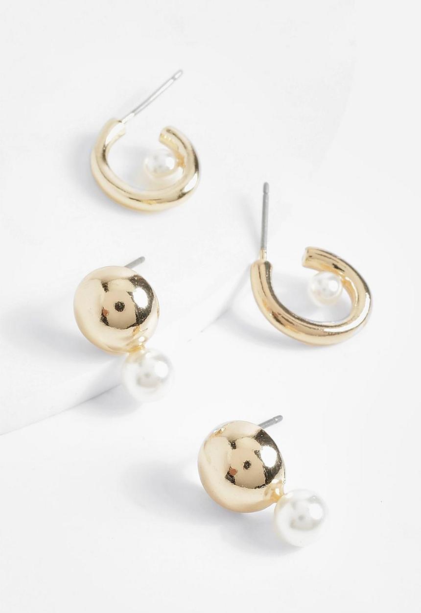boohoo - Pearl detail 2 pack earrings - gold