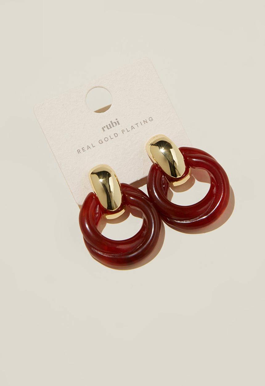 Rubi - Mid charm earring - gold plated amber circle drop