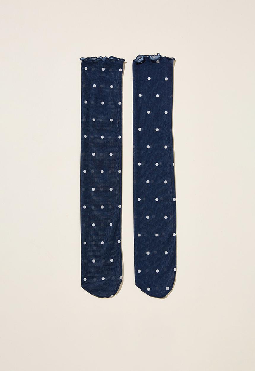 Rubi - Printed Mesh Sock - Polly Polka Dot/Navy