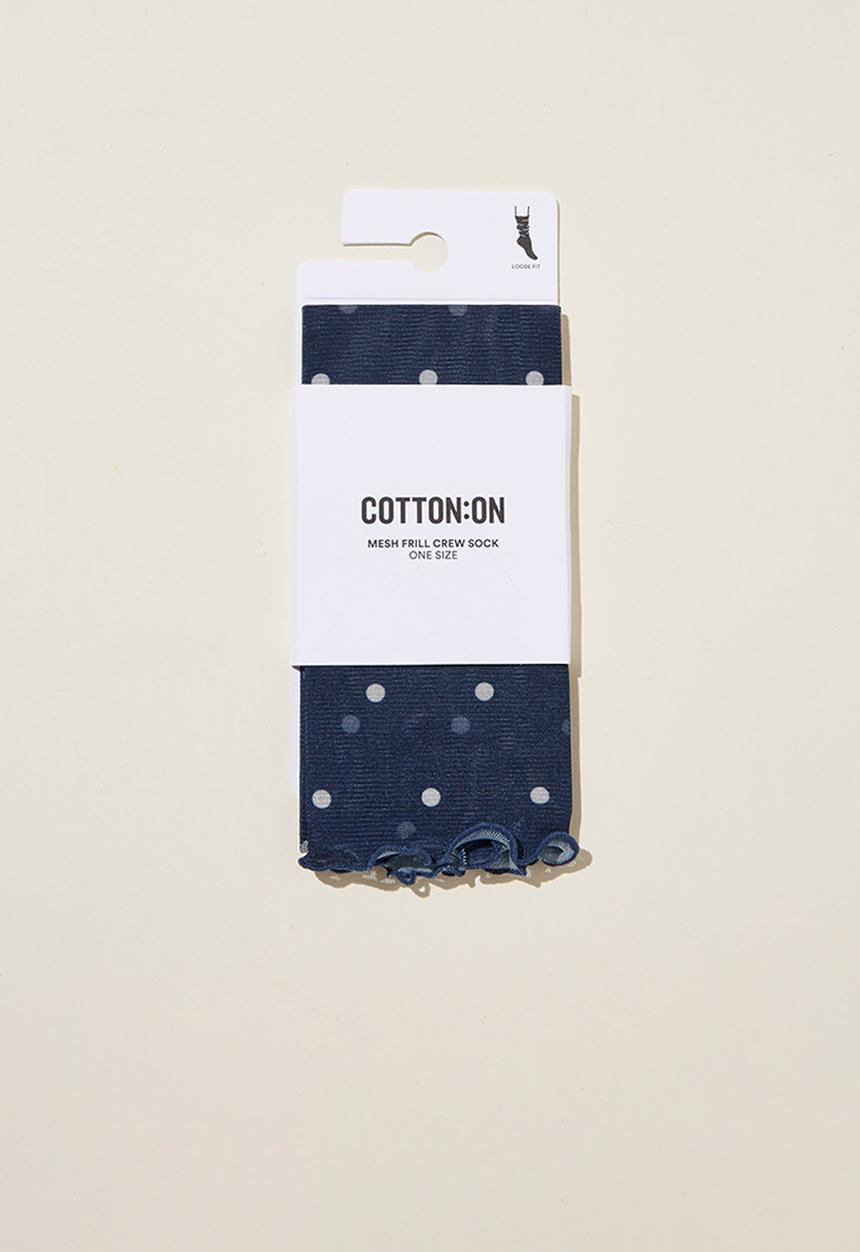 Rubi - Printed Mesh Sock - Polly Polka Dot/Navy