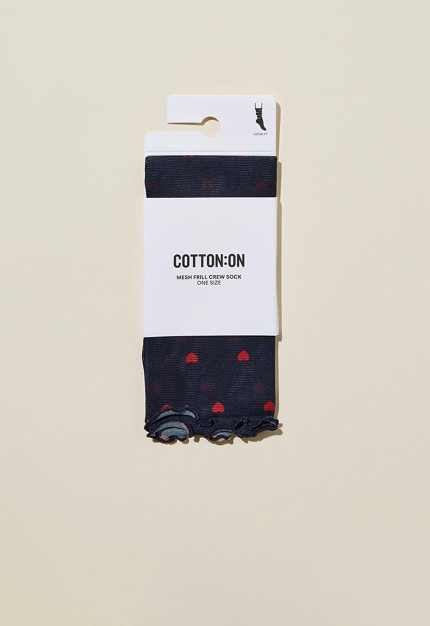 Rubi - Printed Mesh Sock - Red Hearts/Navy