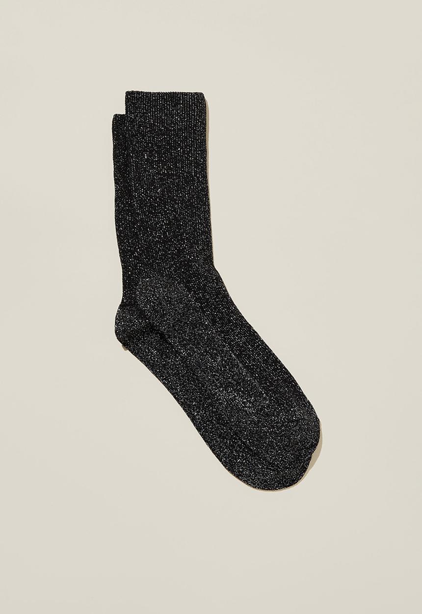 Rubi - Lurex Fine Ribbed Sock - Black