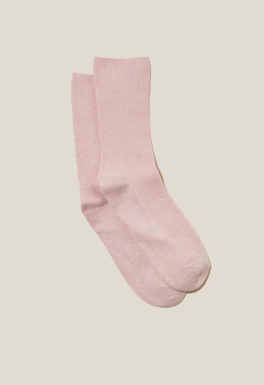 Rubi - Lurex Fine Ribbed Sock - Pink