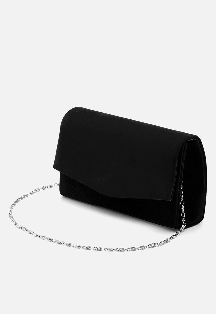 boohoo - Structured suedette clutch bag & chain - black