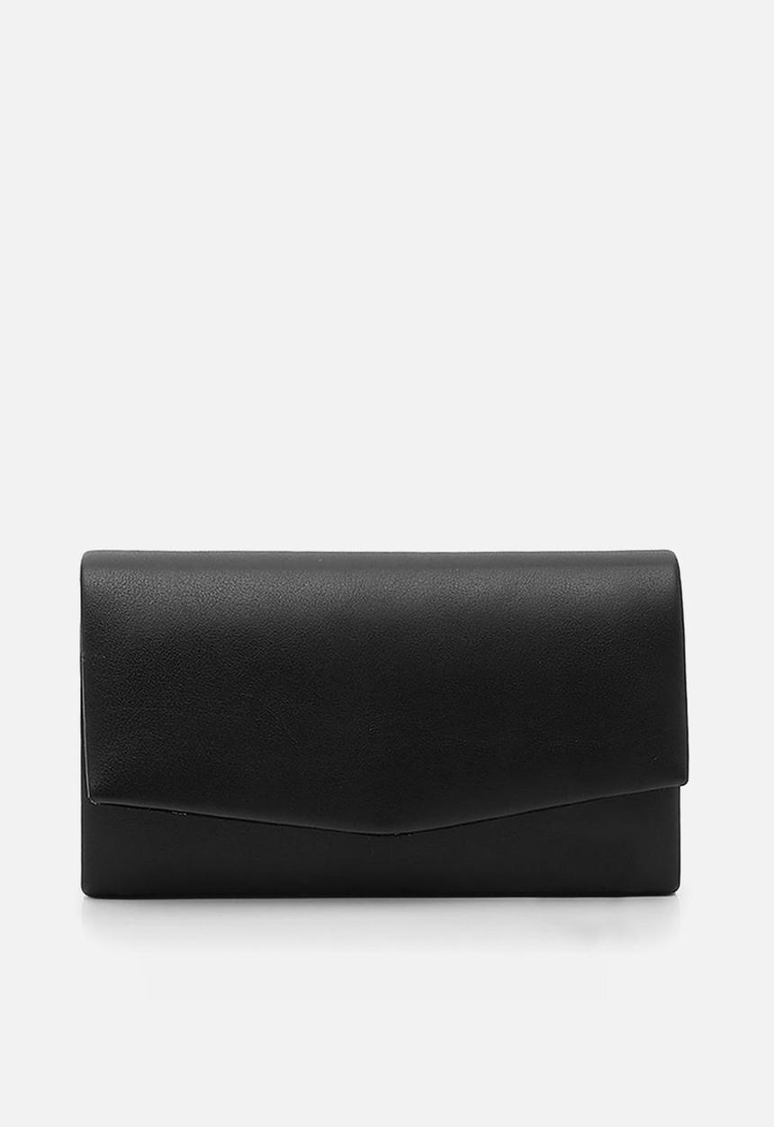 boohoo - Smooth pu structured clutch bag & chain - black