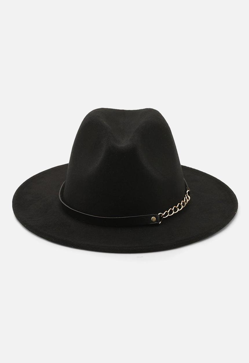 boohoo - Chain detail fedora hat - black