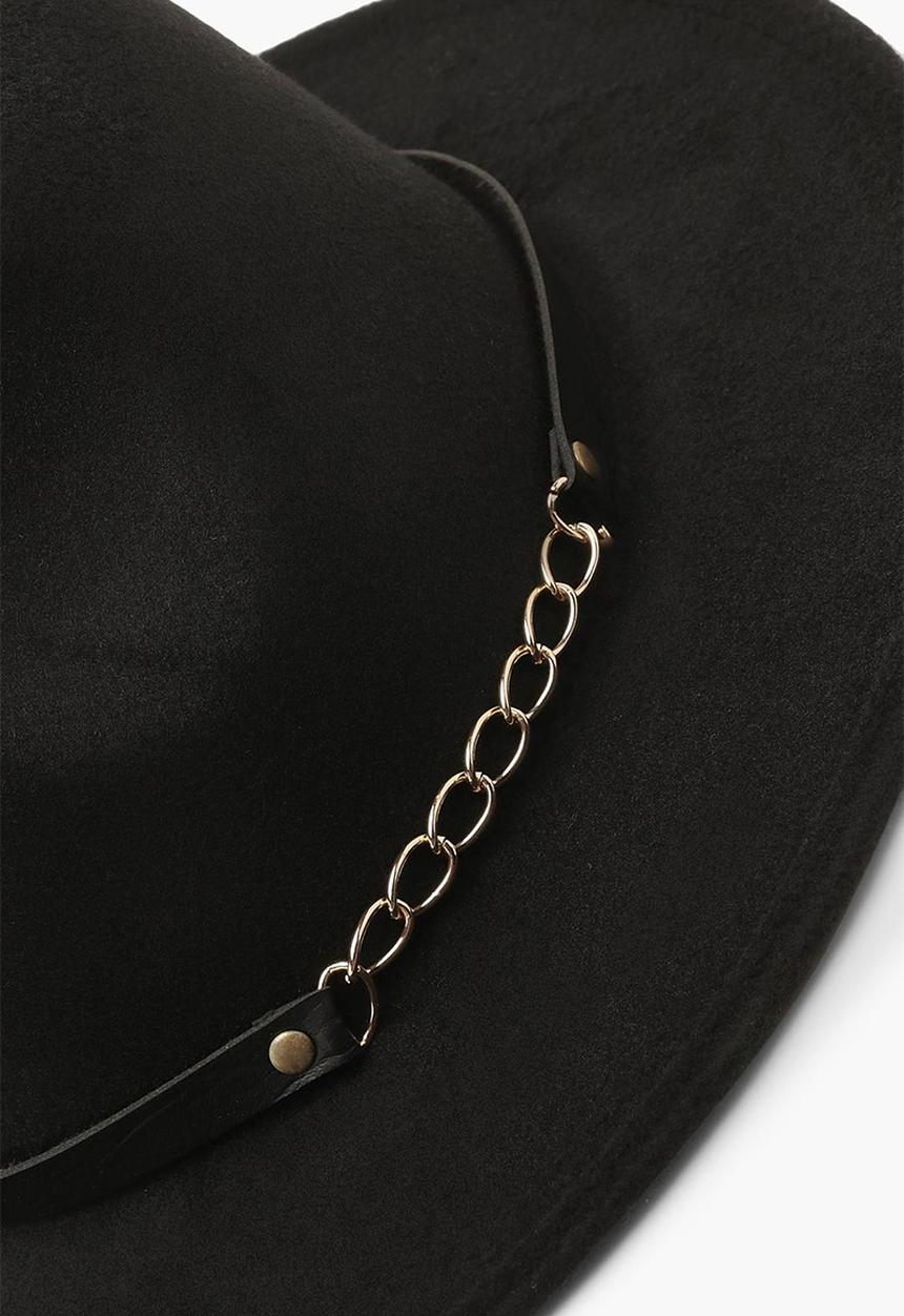boohoo - Chain detail fedora hat - black