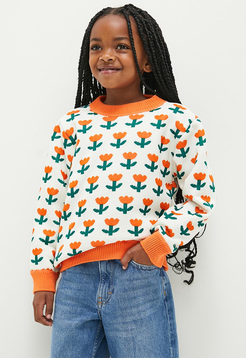 Pop Candy - Printed knit sweater - white & orange