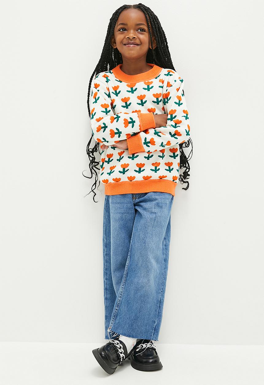 Pop Candy - Printed knit sweater - white & orange