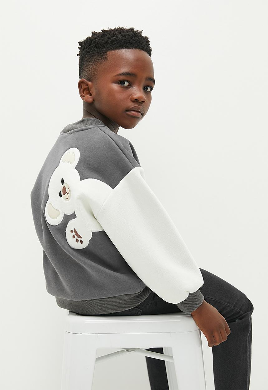 Pop Candy - Colour block teddy bear sweat top - grey & white