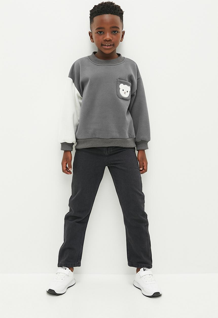 Pop Candy - Colour block teddy bear sweat top - grey & white