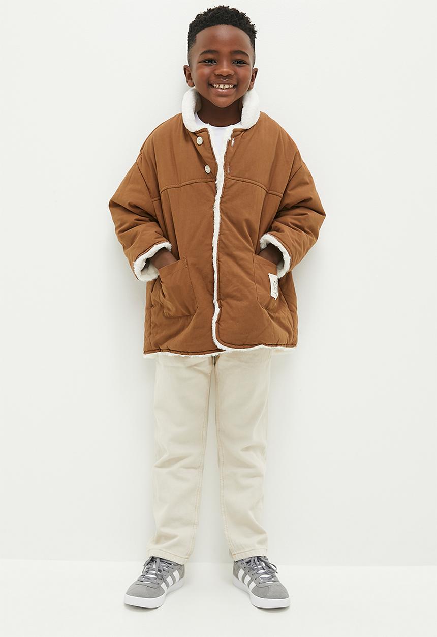 Pop Candy - Faux fur jacket - rust & cream