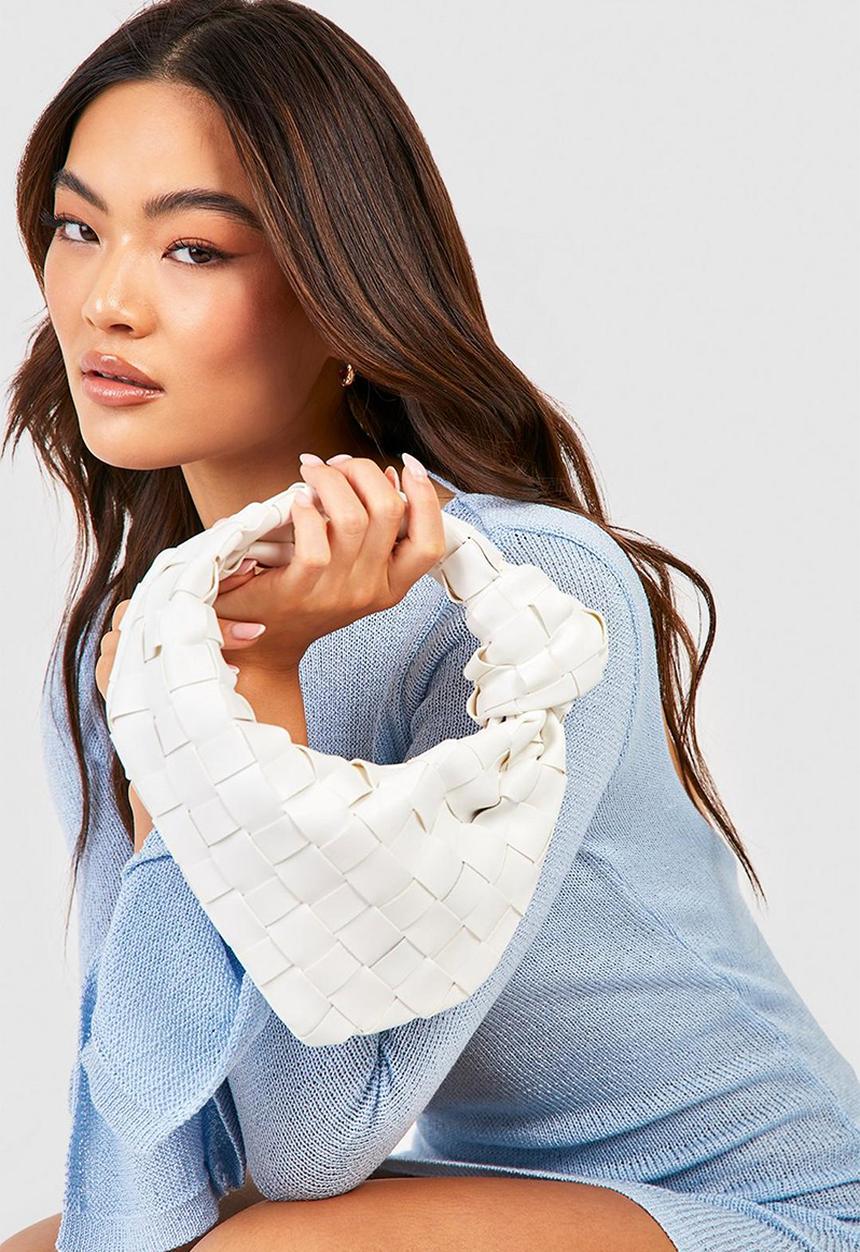 boohoo - Woven knot handle grab bag - white