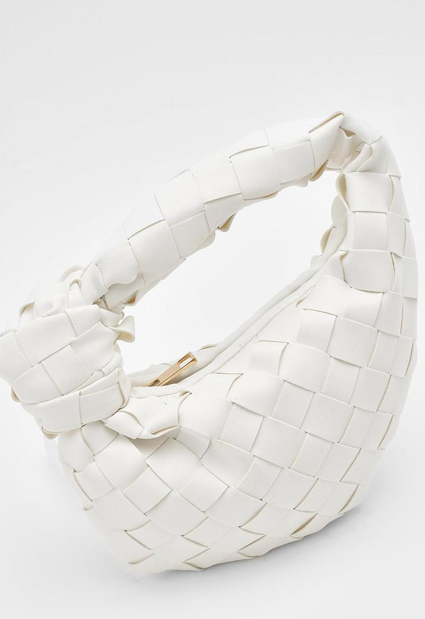 boohoo - Woven knot handle grab bag - white