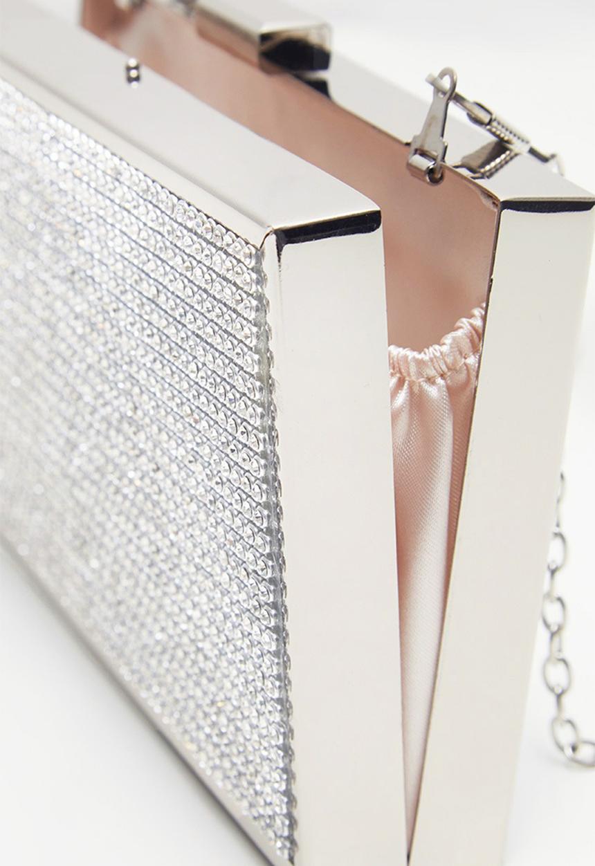 PrettyLittleThing - Silver diamante box clutch - silver