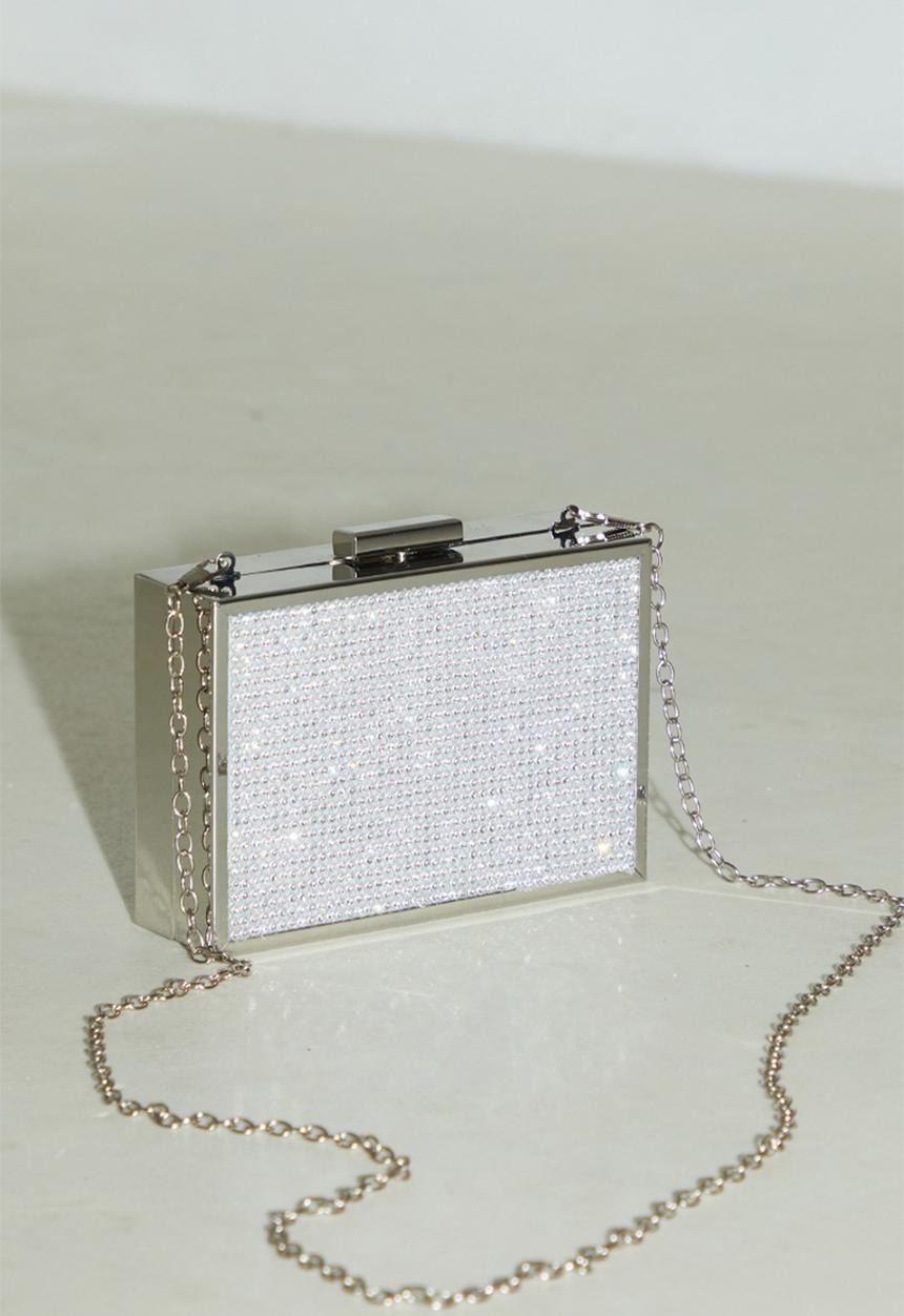 PrettyLittleThing - Silver diamante box clutch - silver