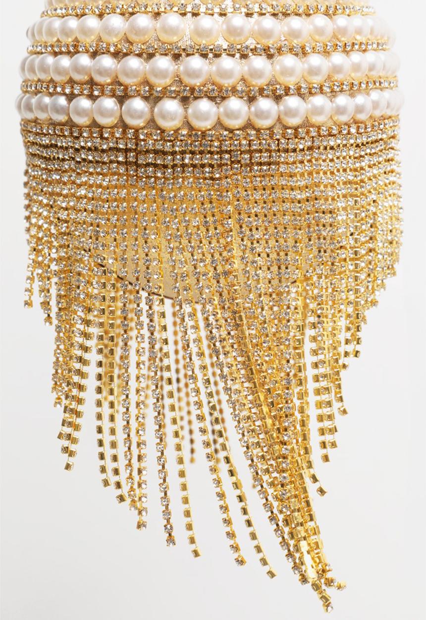 PrettyLittleThing - Gold diamante and pearl large sphere bag - gold