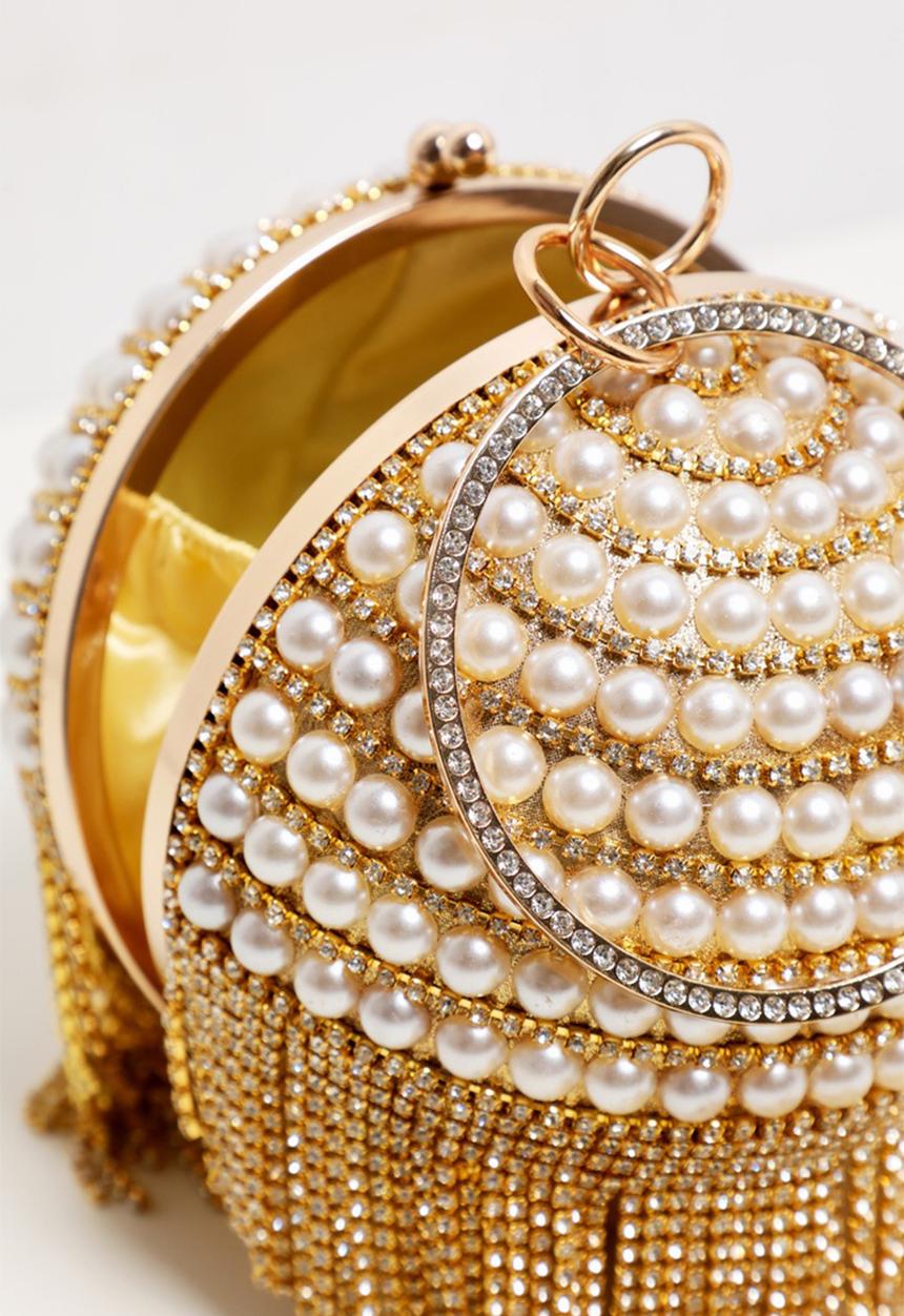 PrettyLittleThing - Gold diamante and pearl large sphere bag - gold