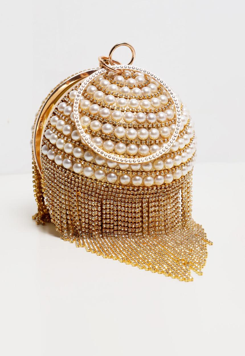 PrettyLittleThing - Gold diamante and pearl large sphere bag - gold