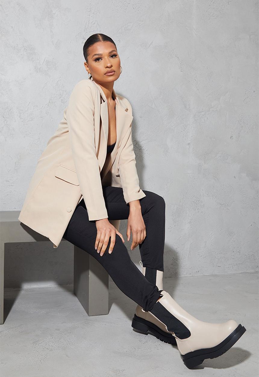 PrettyLittleThing - Cream calf high chunky chelsea boot - cream