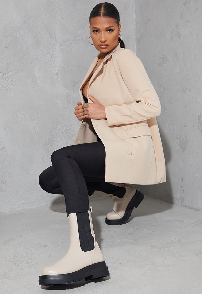 PrettyLittleThing - Cream calf high chunky chelsea boot - cream