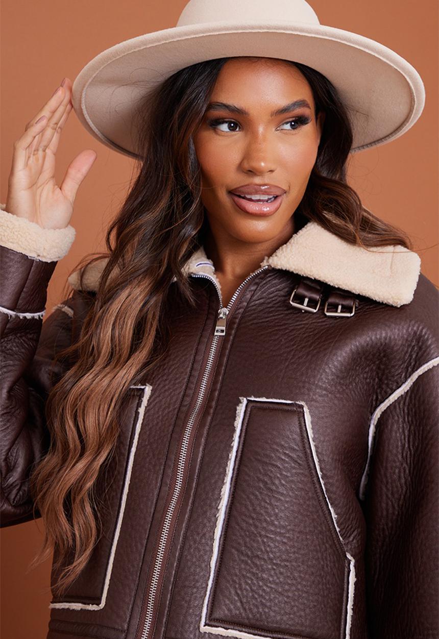 PrettyLittleThing - Wide brim ribbon fedora hat - cream