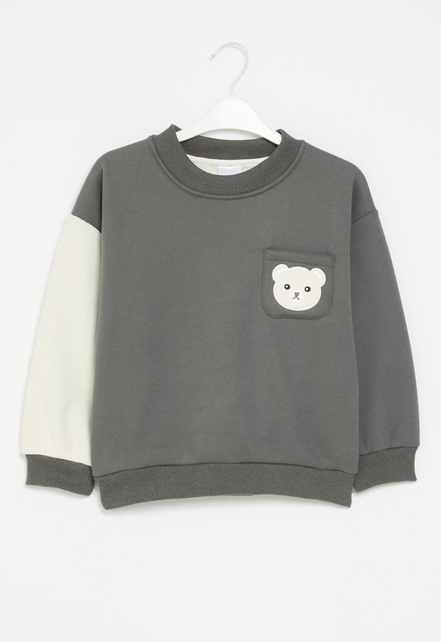 Pop Candy - Colour block teddy bear sweat top - grey & white