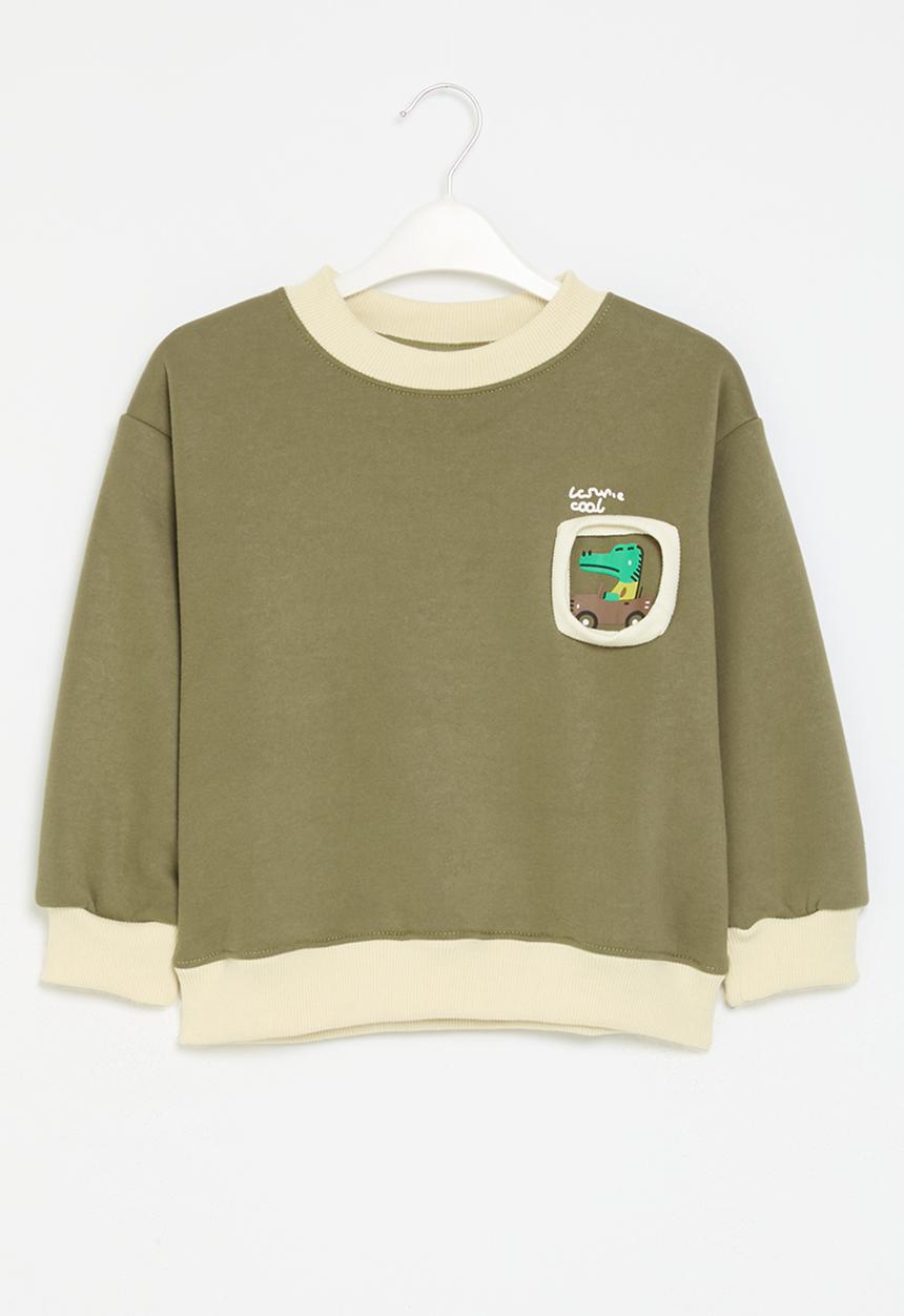 Pop Candy - Contrast sweat top - ecru & khaki