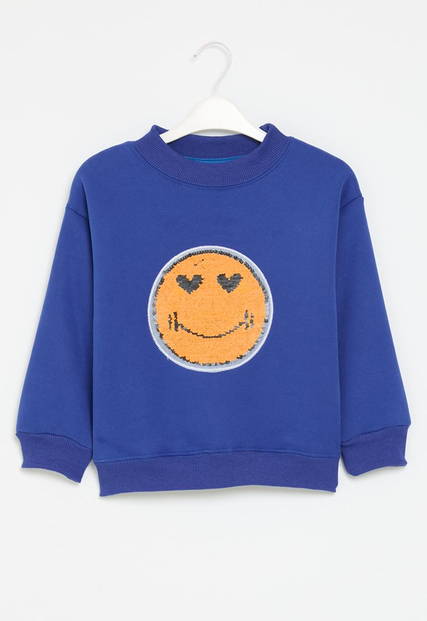 Pop Candy - Printed sequins face sweat top - blue