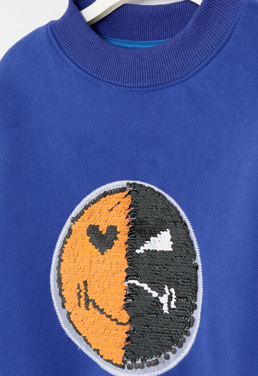 Pop Candy - Printed sequins face sweat top - blue