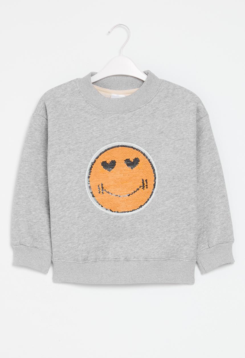 Pop Candy - Printed sequins face sweat top - grey
