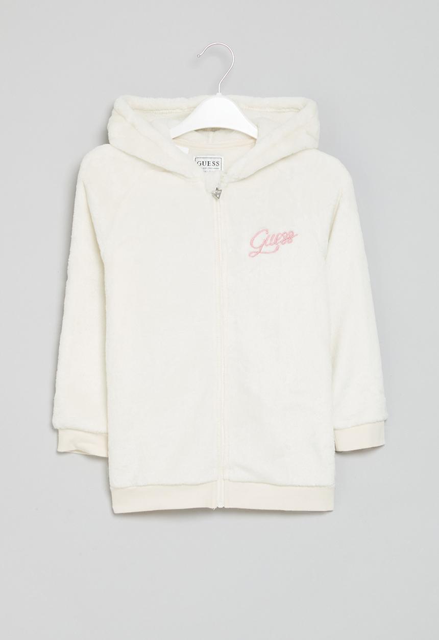 GUESS - Faux fur hooded active top w/z - cream white