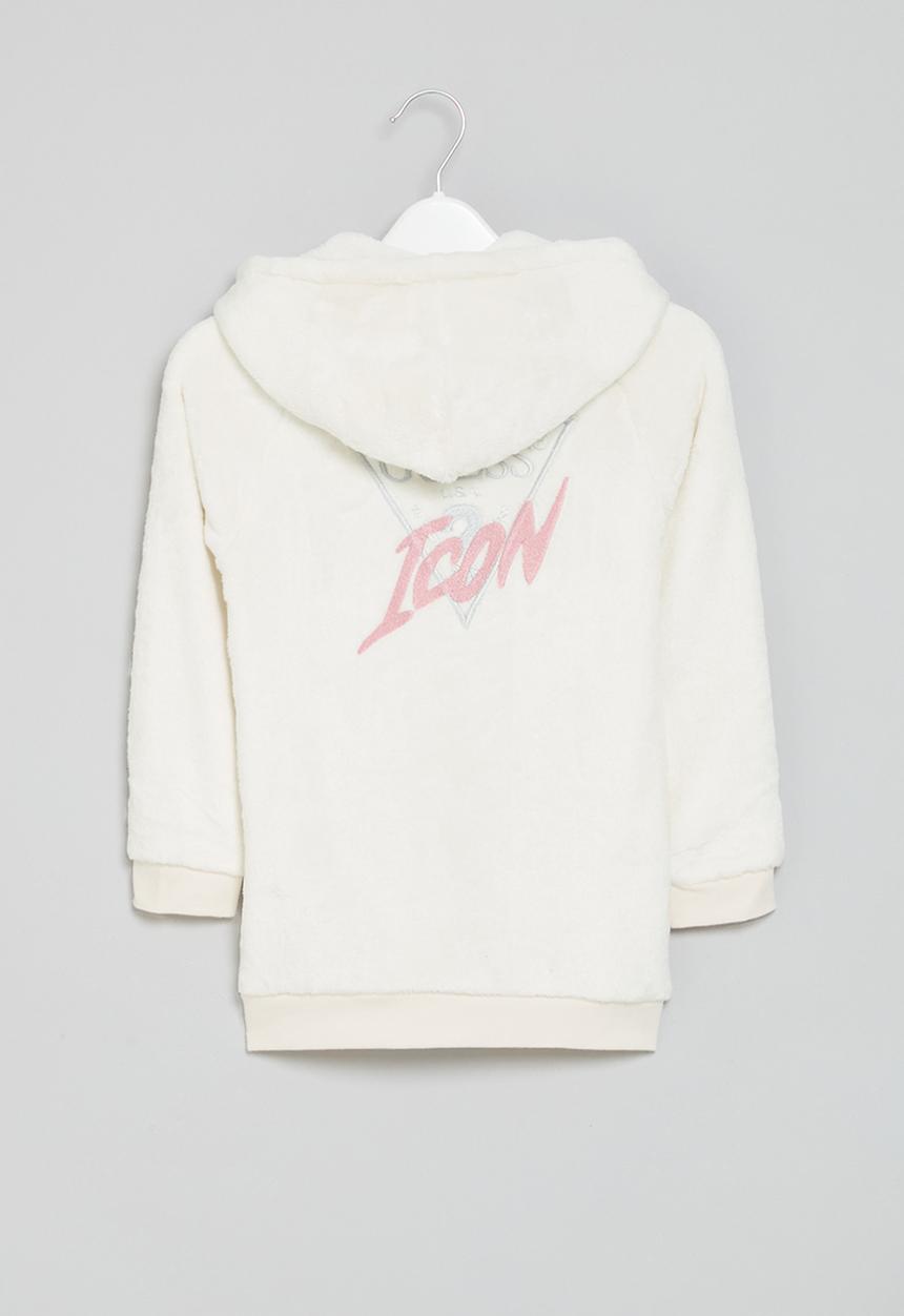 GUESS - Faux fur hooded active top w/z - cream white