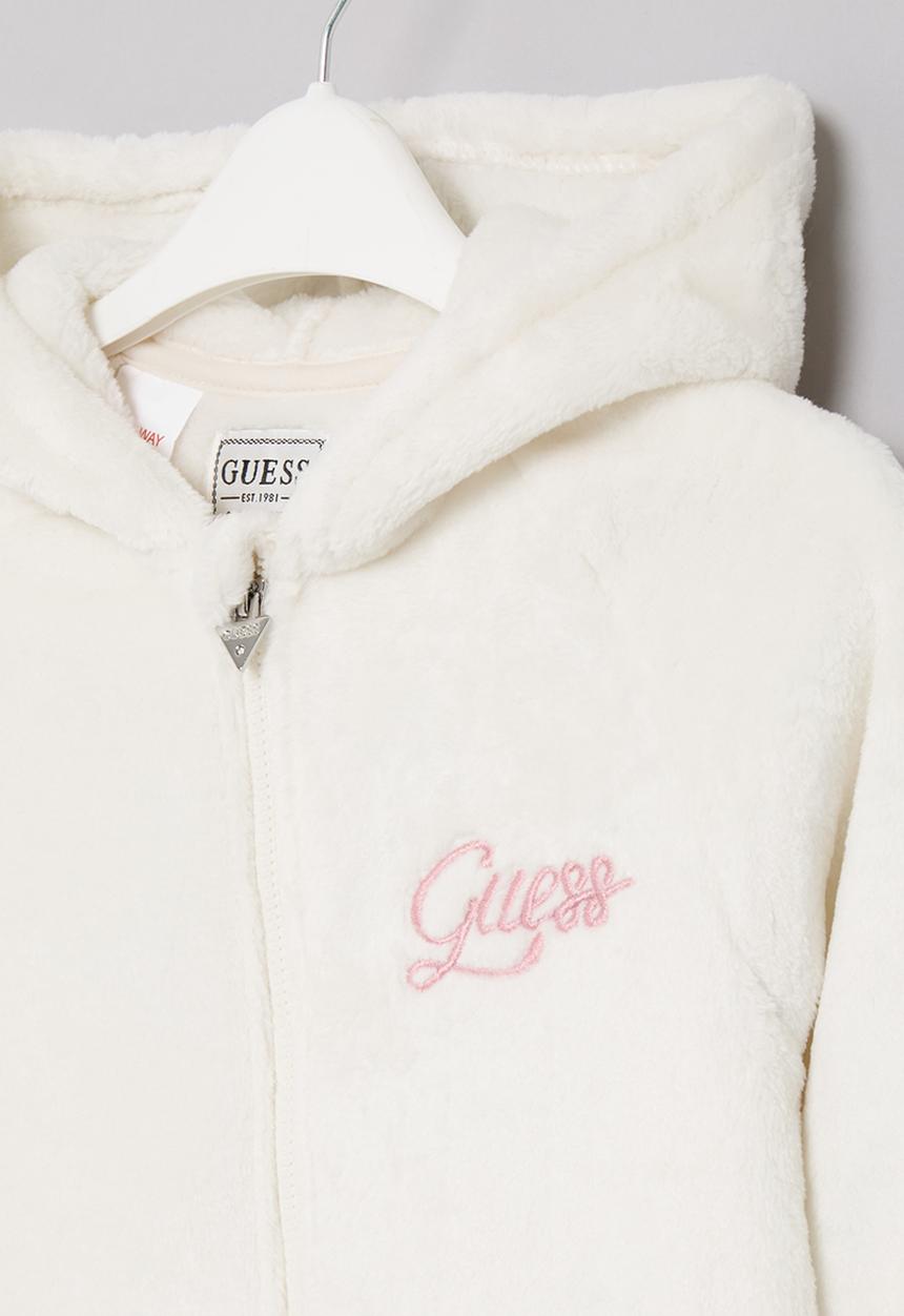GUESS - Faux fur hooded active top w/z - cream white