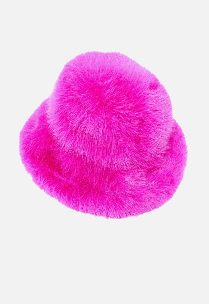 PrettyLittleThing - Bright pink faux fur fluffy bucket hat - bright pink