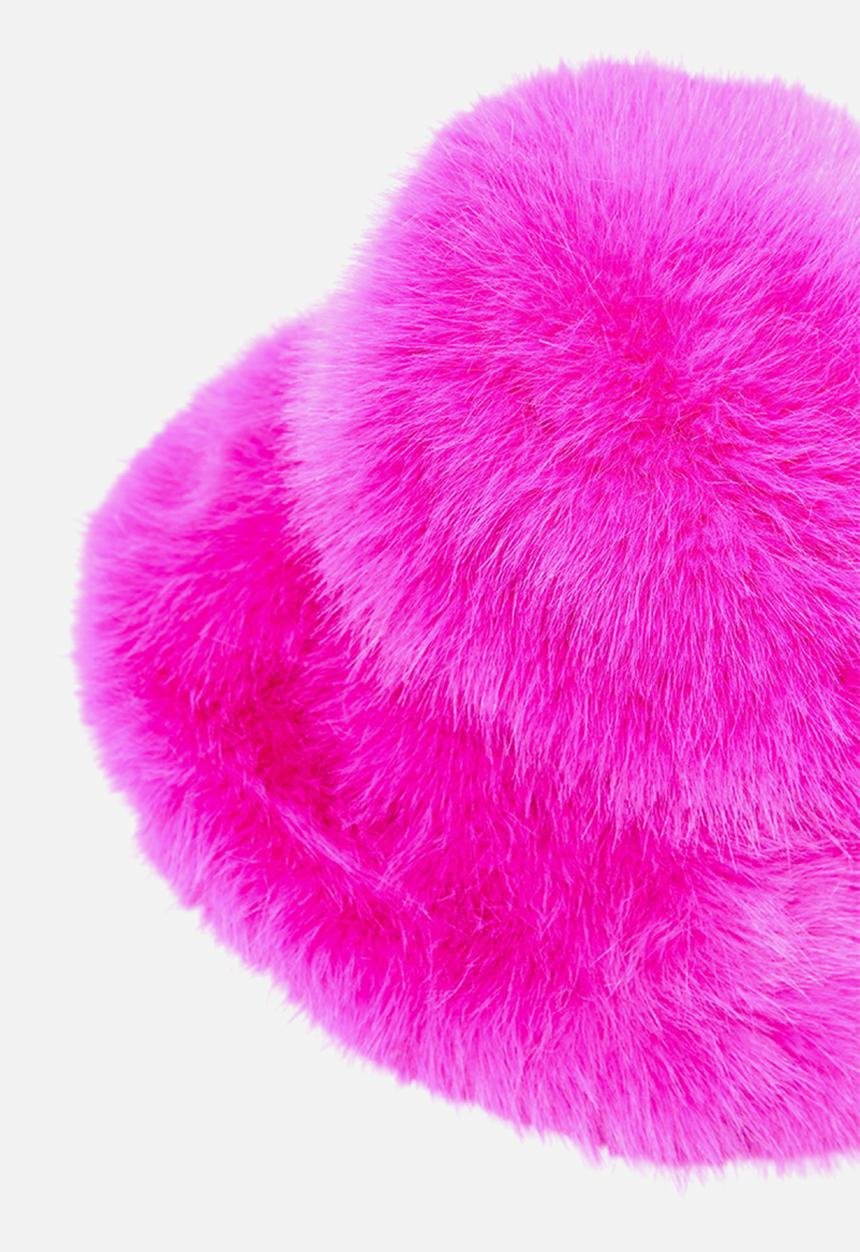 PrettyLittleThing - Bright pink faux fur fluffy bucket hat - bright pink