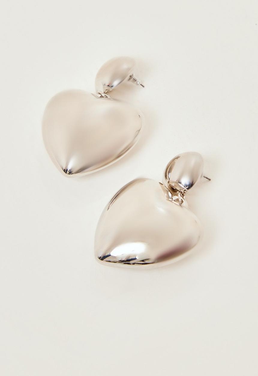 PrettyLittleThing - Silver 3d heart statement earrings - silver