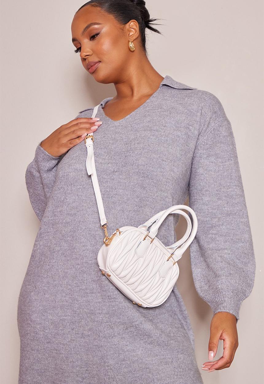PrettyLittleThing - Cream quilted rounded cross body bag - cream