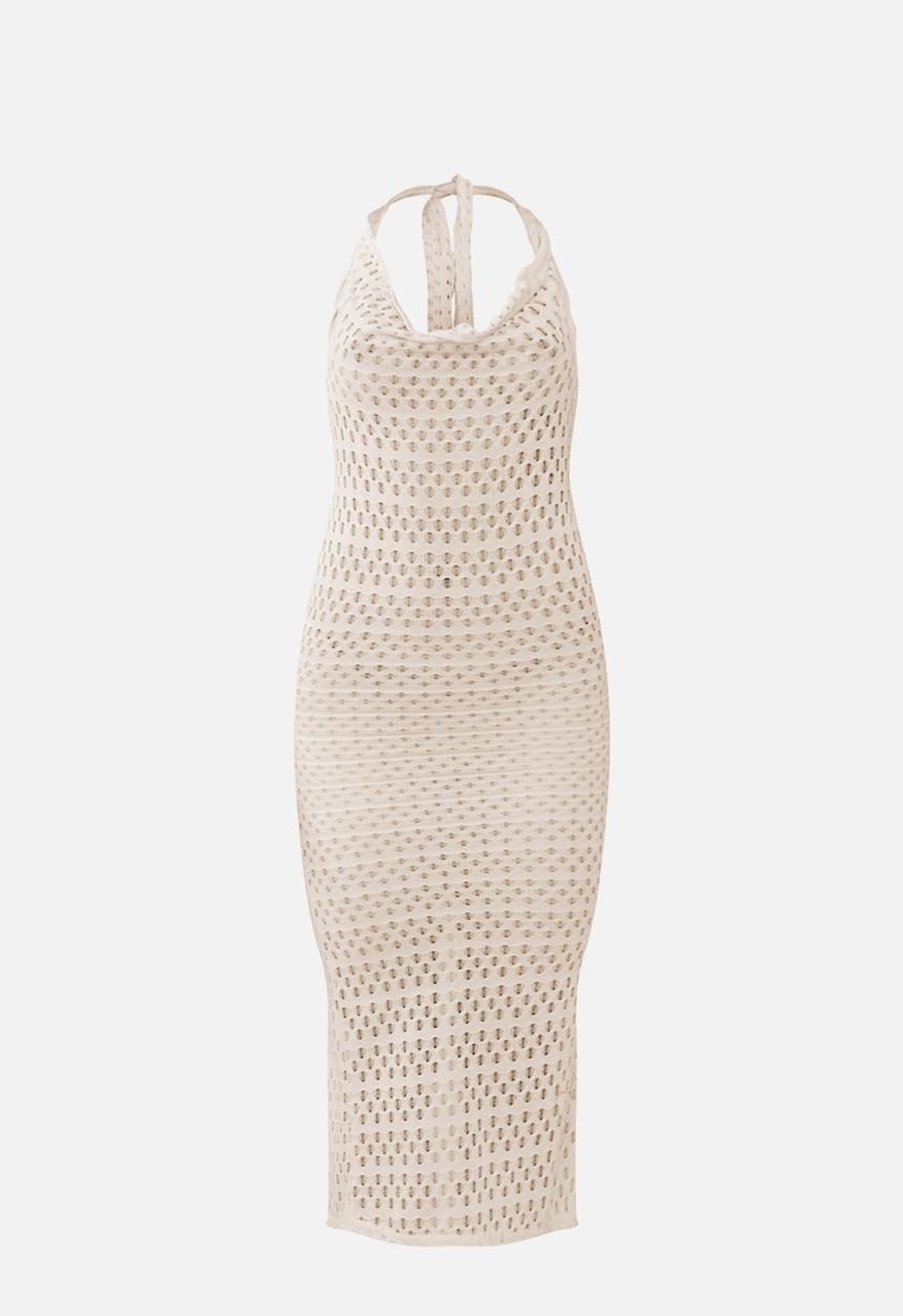 PrettyLittleThing - Cream textured sheer cowl neck midaxi dress - cream