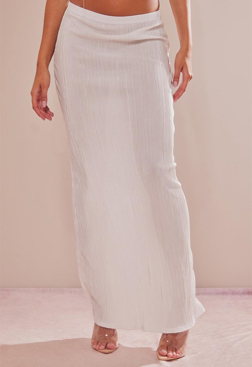 PrettyLittleThing - White plisse maxi skirt - white
