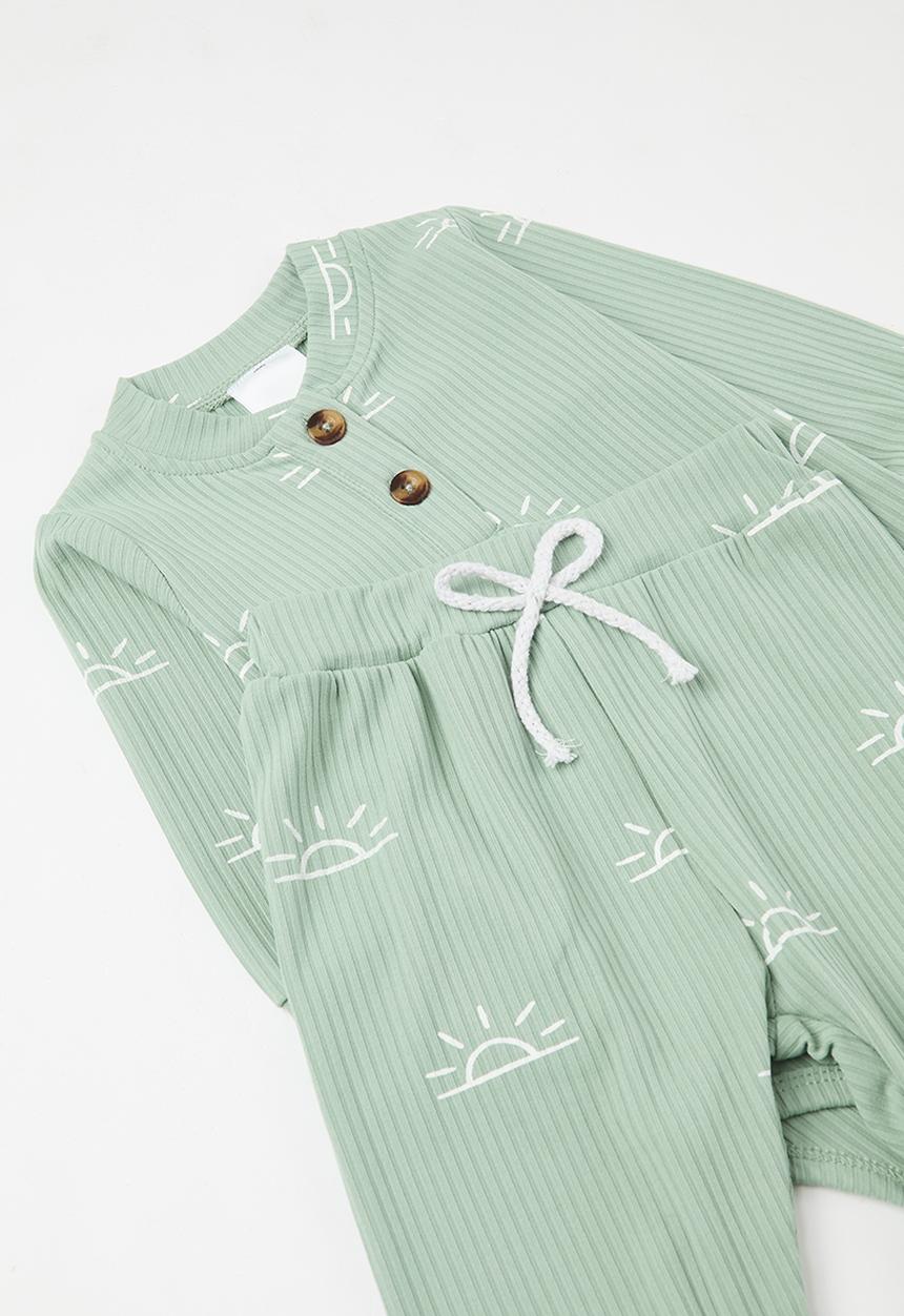 Pop Candy - 3 Piece printed romper set - green
