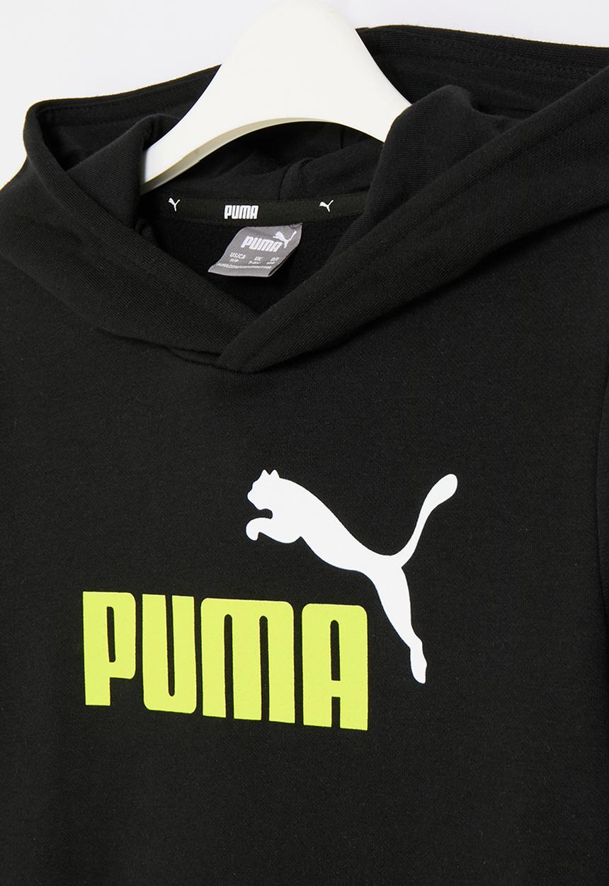 PUMA - Ess+ 2 col big logo hoodie fl b - puma black & lime sheen